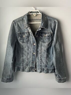 Merona Light Blue Denim Jean Jacket Seaming Detail Flap Pockets Size XL